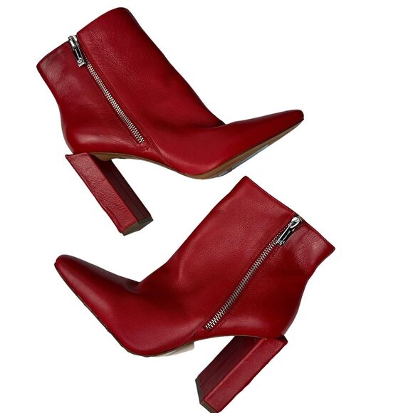 JESSICA SIMPSON Womens Red Timea Pointed Toe Block Heel Leather Booties 5.5 M - Picture 2 of 10